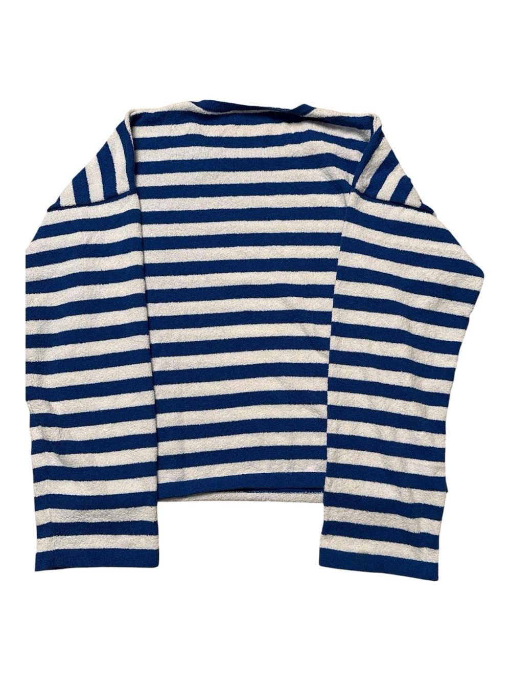 Double Zero Royal Blue & White Striped Long Sleeve Sweater Size Large Oversized - Picture 3 of 3